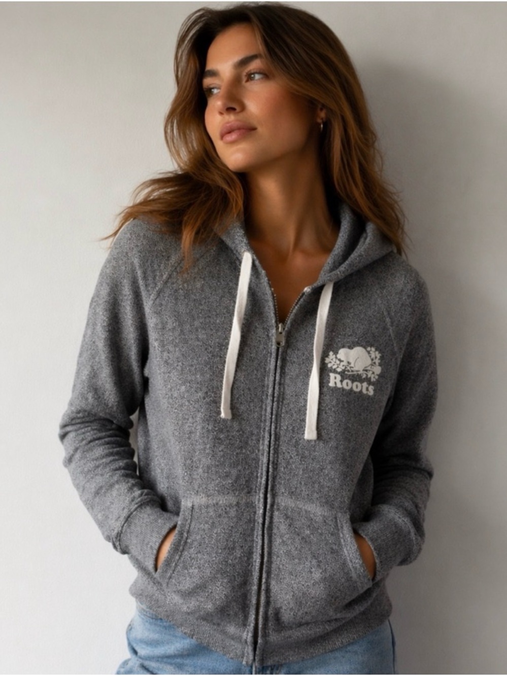 Roots Salt & Pepper Zip-Up  Sweater